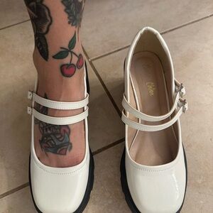 Chase + Chloe White and Black Mary Jane with Double Strap Design